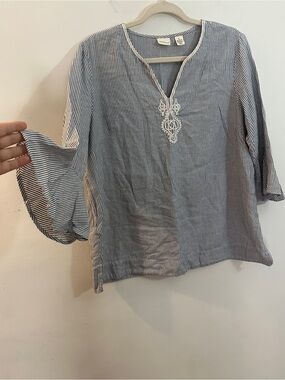 Westbound Navy & White Striped Embroidered Tunic Top